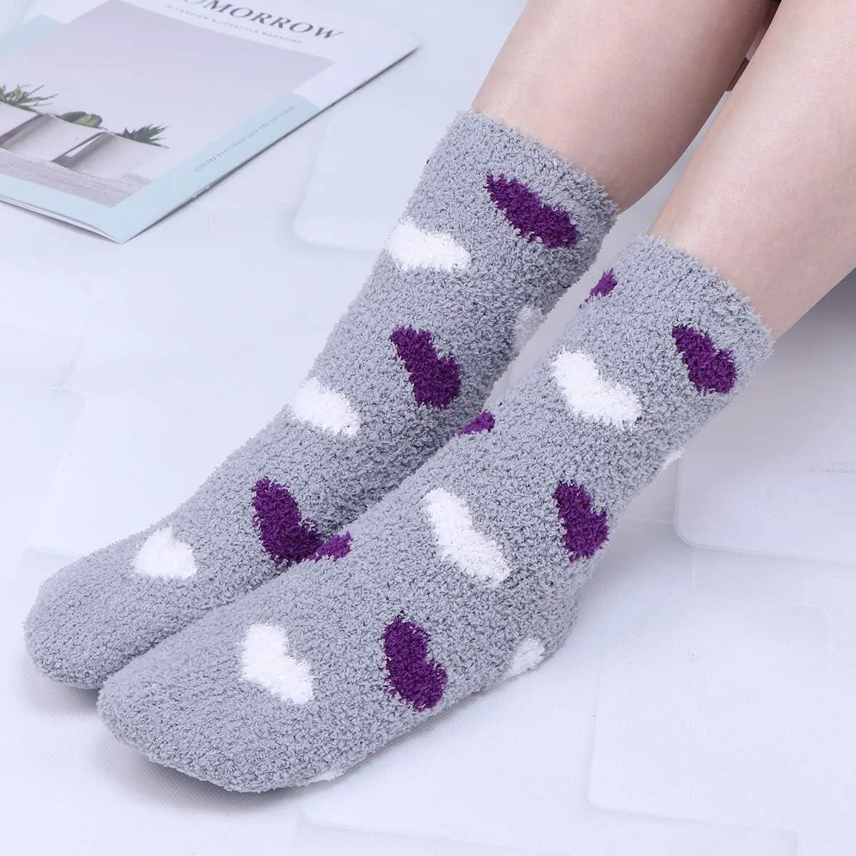 6 Pairs Fleece Slipper Socks – Warm and Comfortable