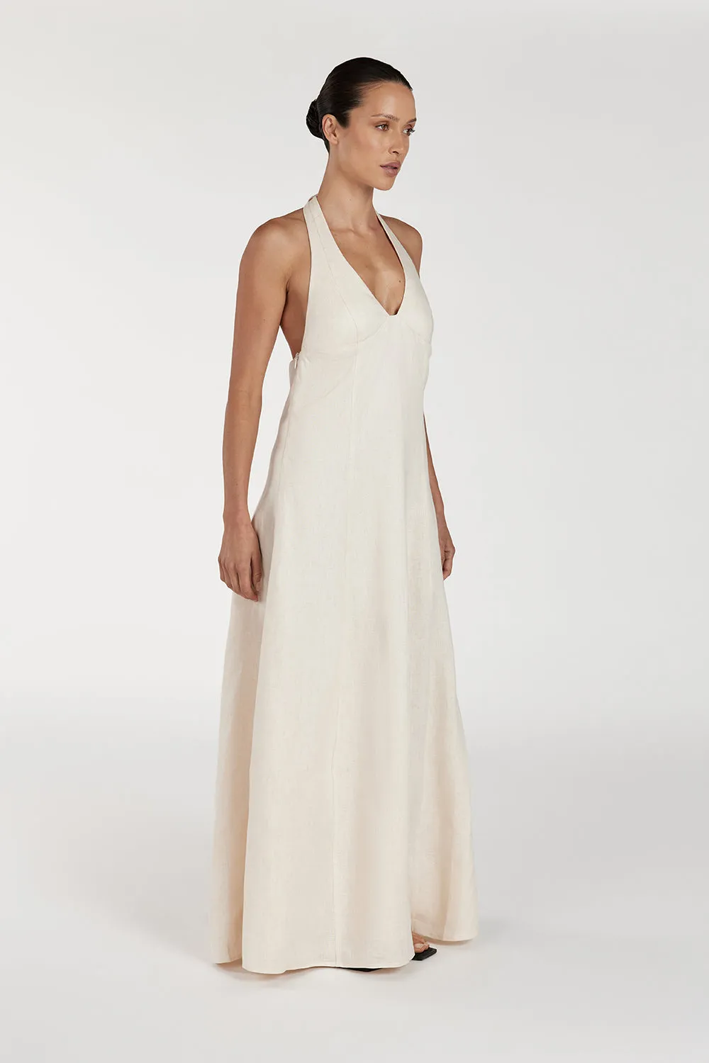 AUDREY CREAM HALTER LINEN DRESS
