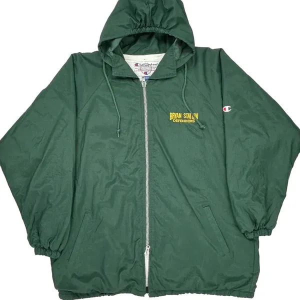 Bryan Station Defenders Champion Oversized Windbreaker - Large Green Nylon