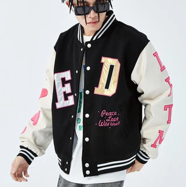 Casual retro pink letters baseball jacket