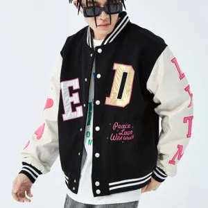 Casual retro pink letters baseball jacket