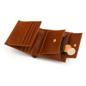 Compact Leather Wallet With Coin Purse - Havana Tan