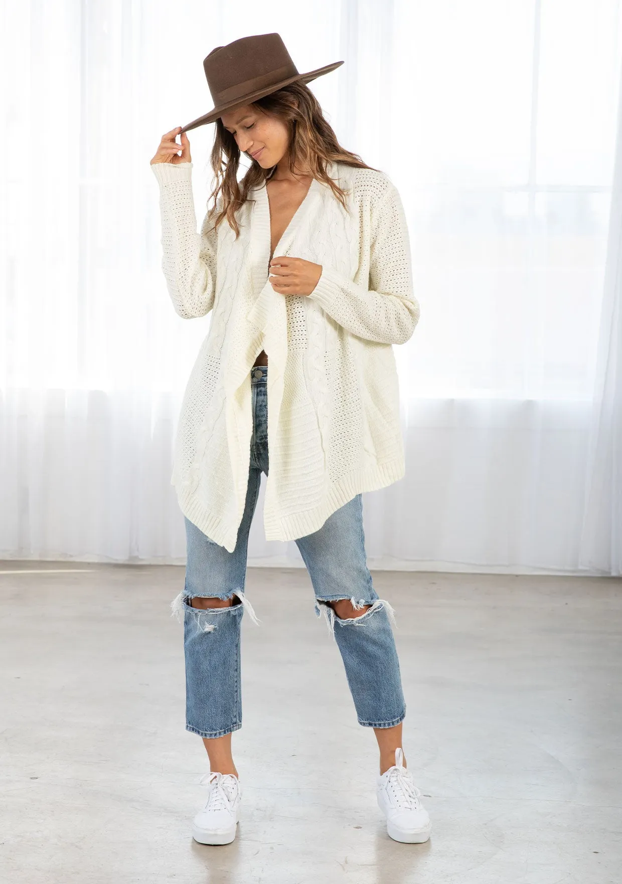 Cozy Wool Blend Cable Knit Cardigan