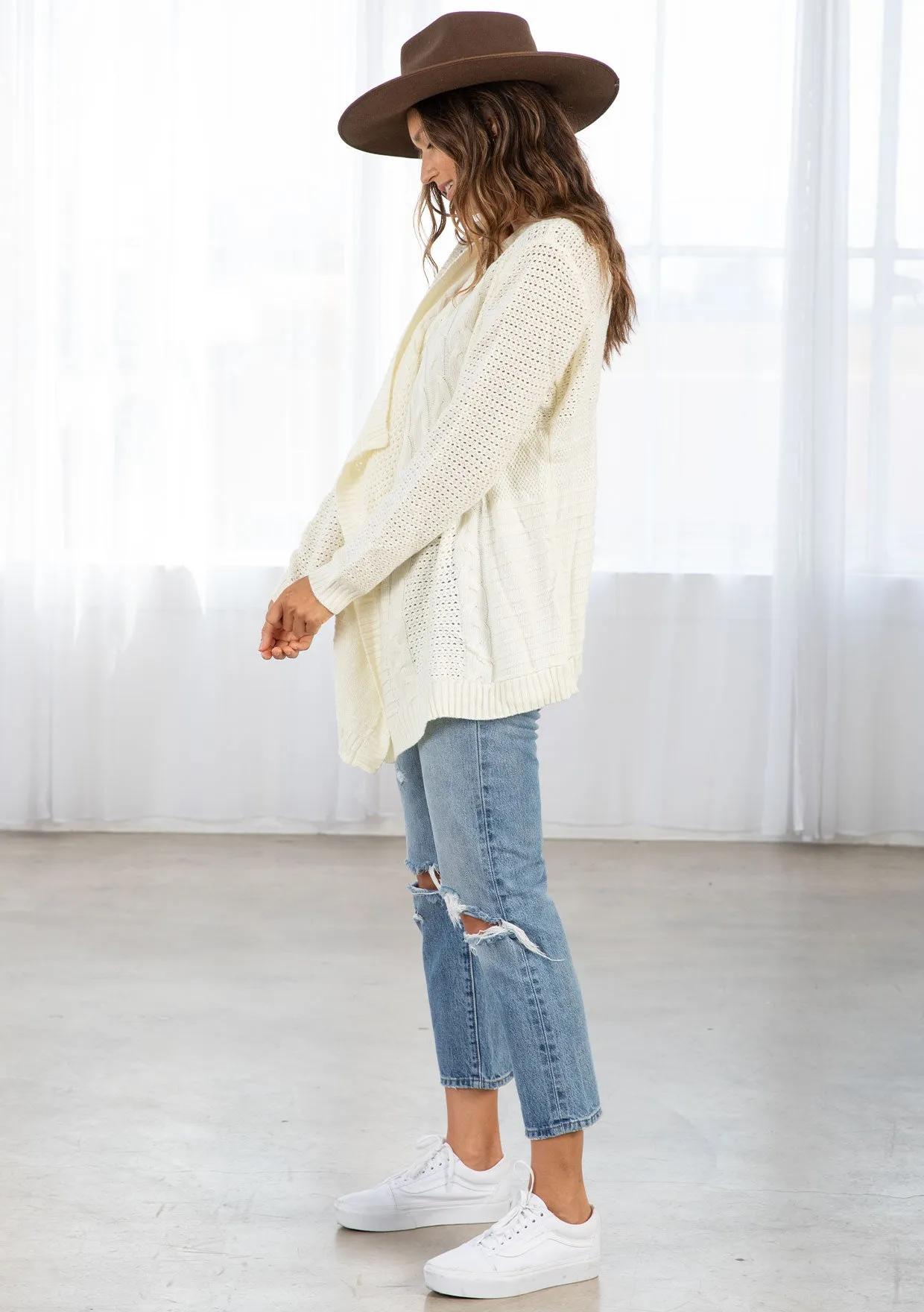 Cozy Wool Blend Cable Knit Cardigan