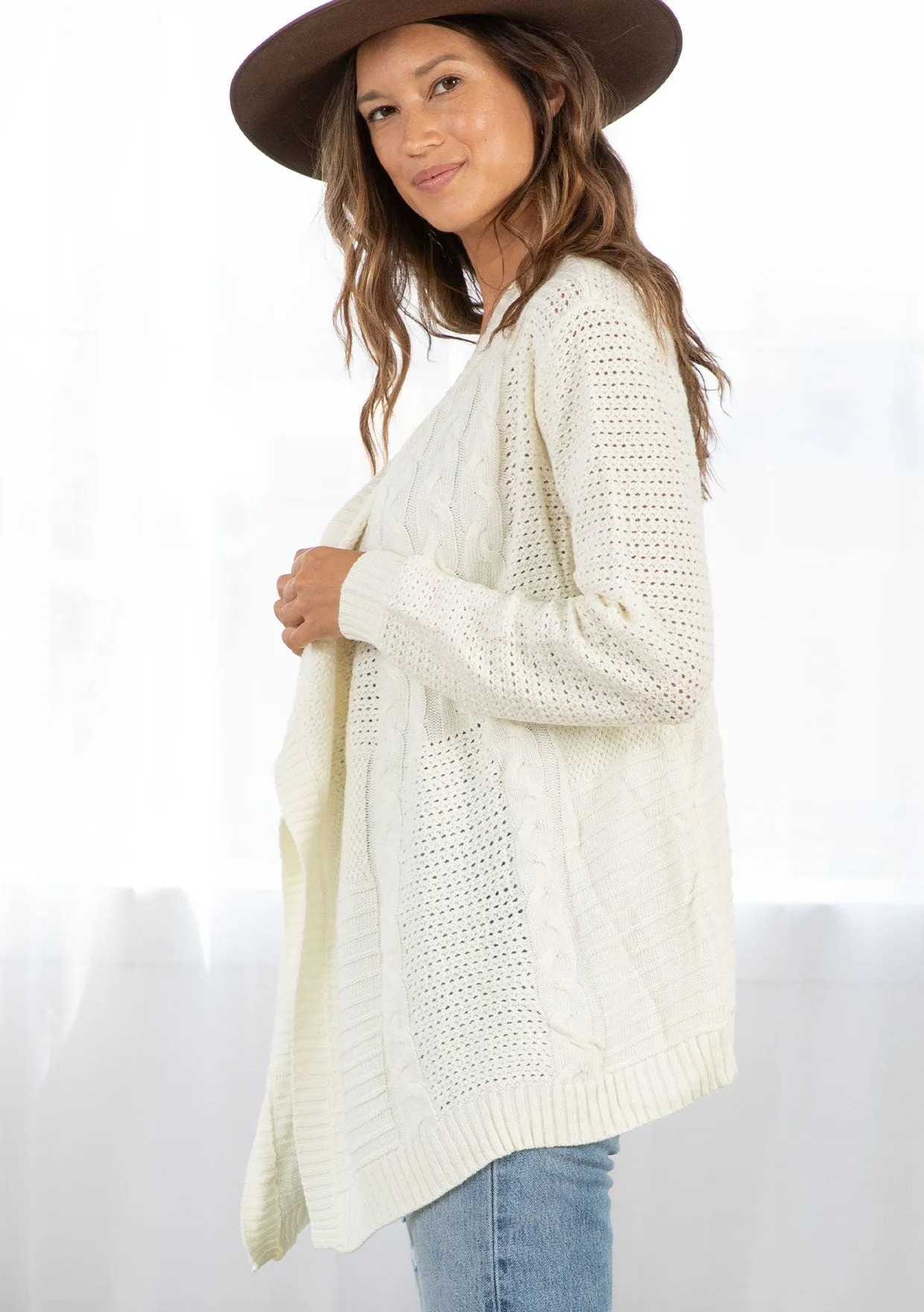 Cozy Wool Blend Cable Knit Cardigan