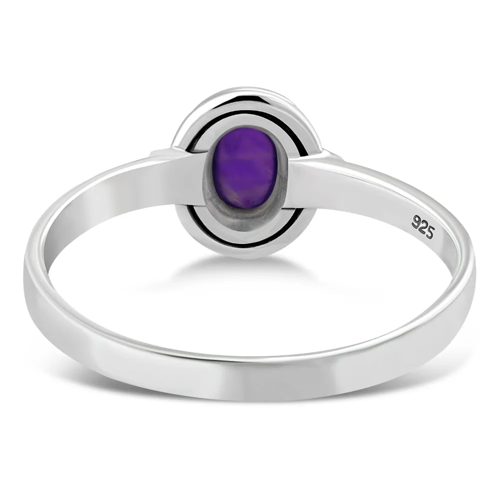 Delicate Ethnic Style Amethyst Stone Silver Ring