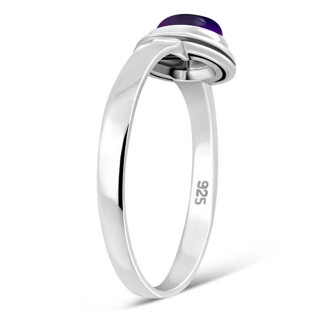 Delicate Ethnic Style Amethyst Stone Silver Ring