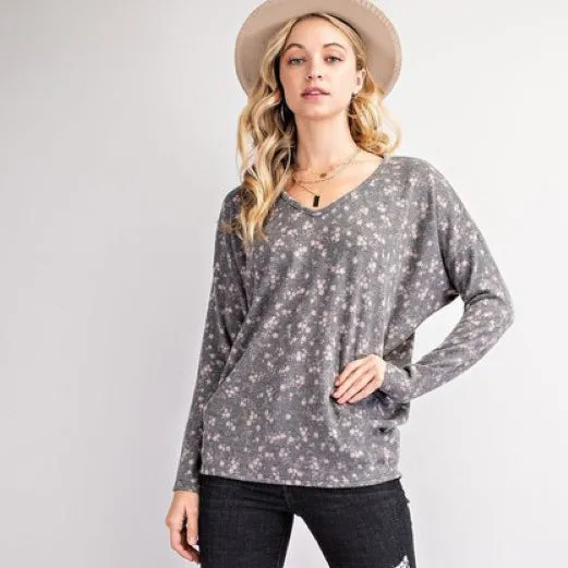 Delicate Floral Print Long Sleeve Top