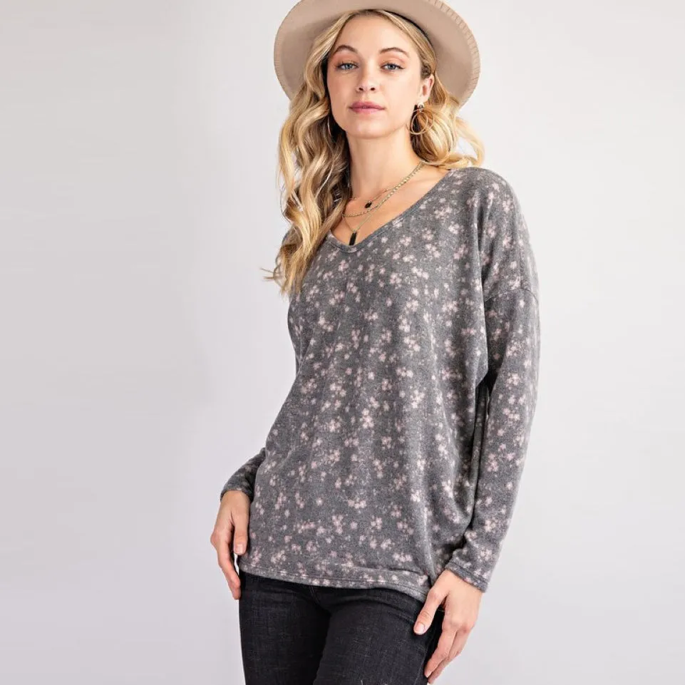 Delicate Floral Print Long Sleeve Top