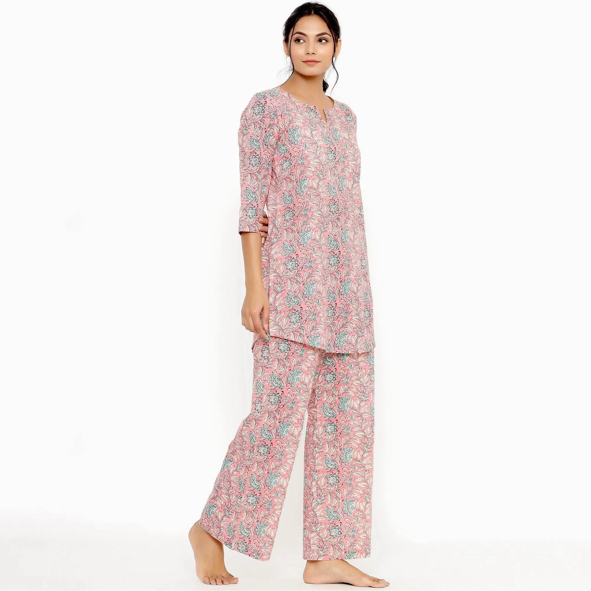 Delicate Jaal On Pink Loungewear Top Set