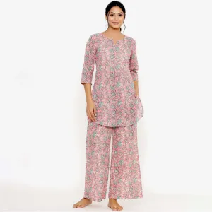 Delicate Jaal On Pink Loungewear Top Set