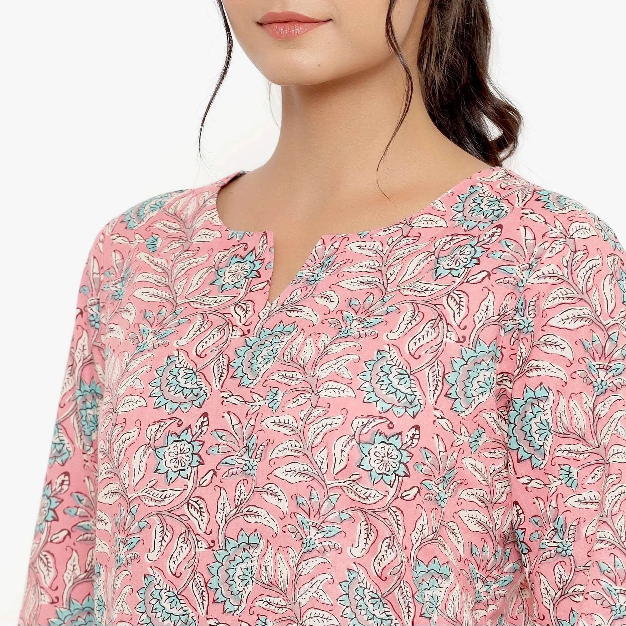 Delicate Jaal On Pink Loungewear Top Set