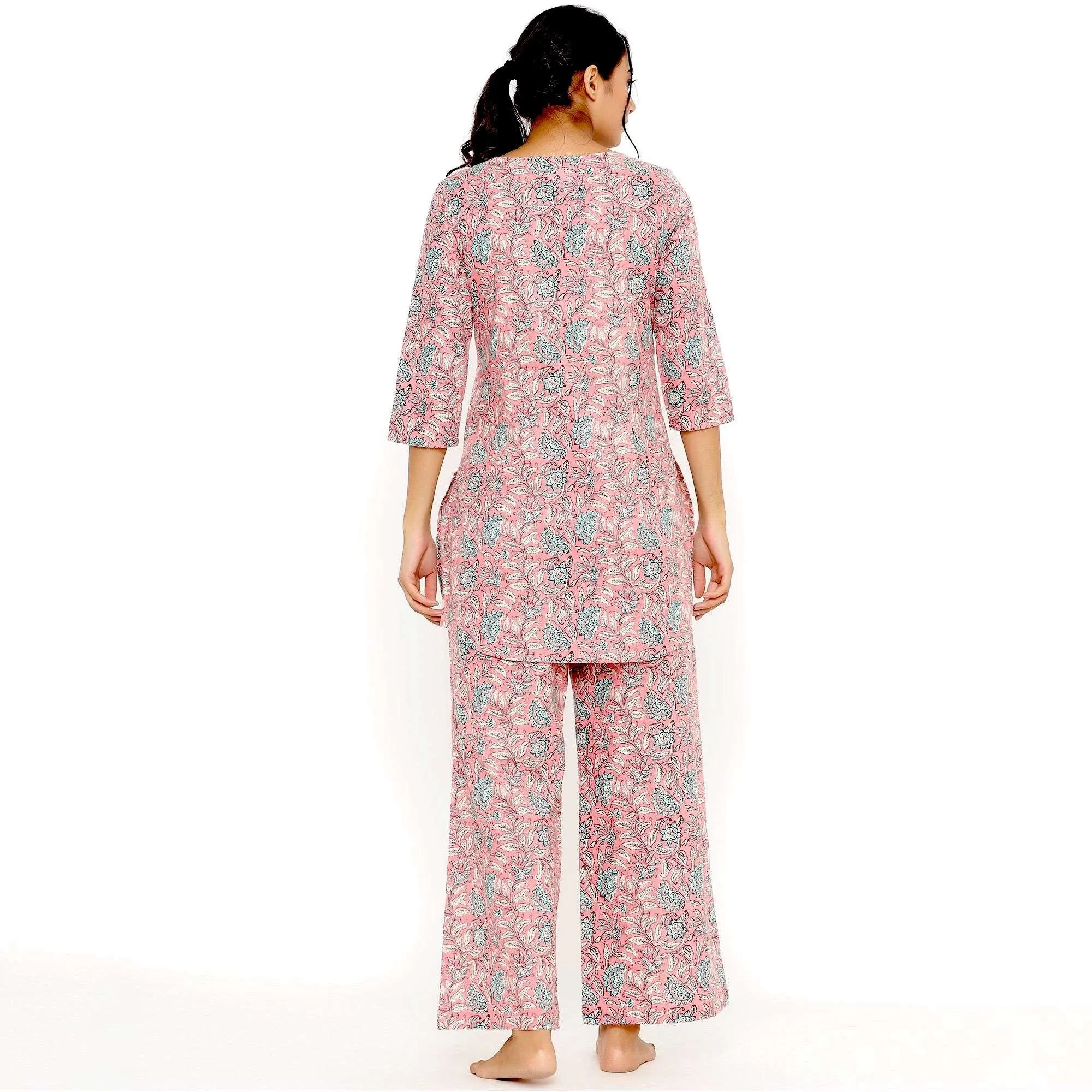 Delicate Jaal On Pink Loungewear Top Set