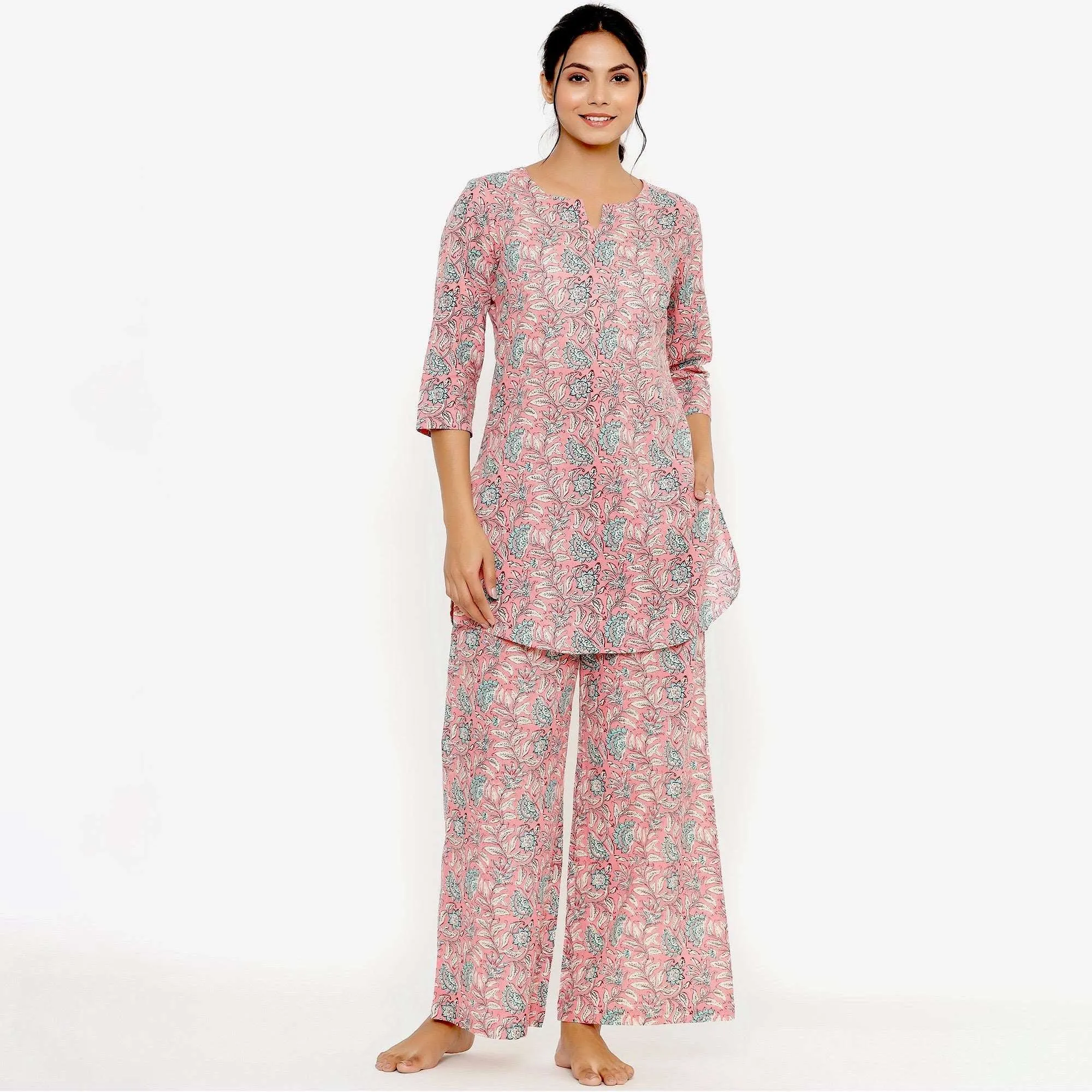 Delicate Jaal On Pink Loungewear Top Set
