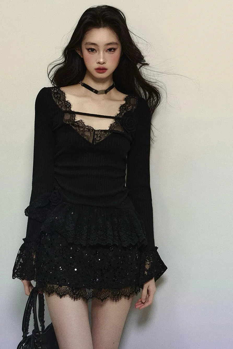 Delicate Lace Trim Knit Top