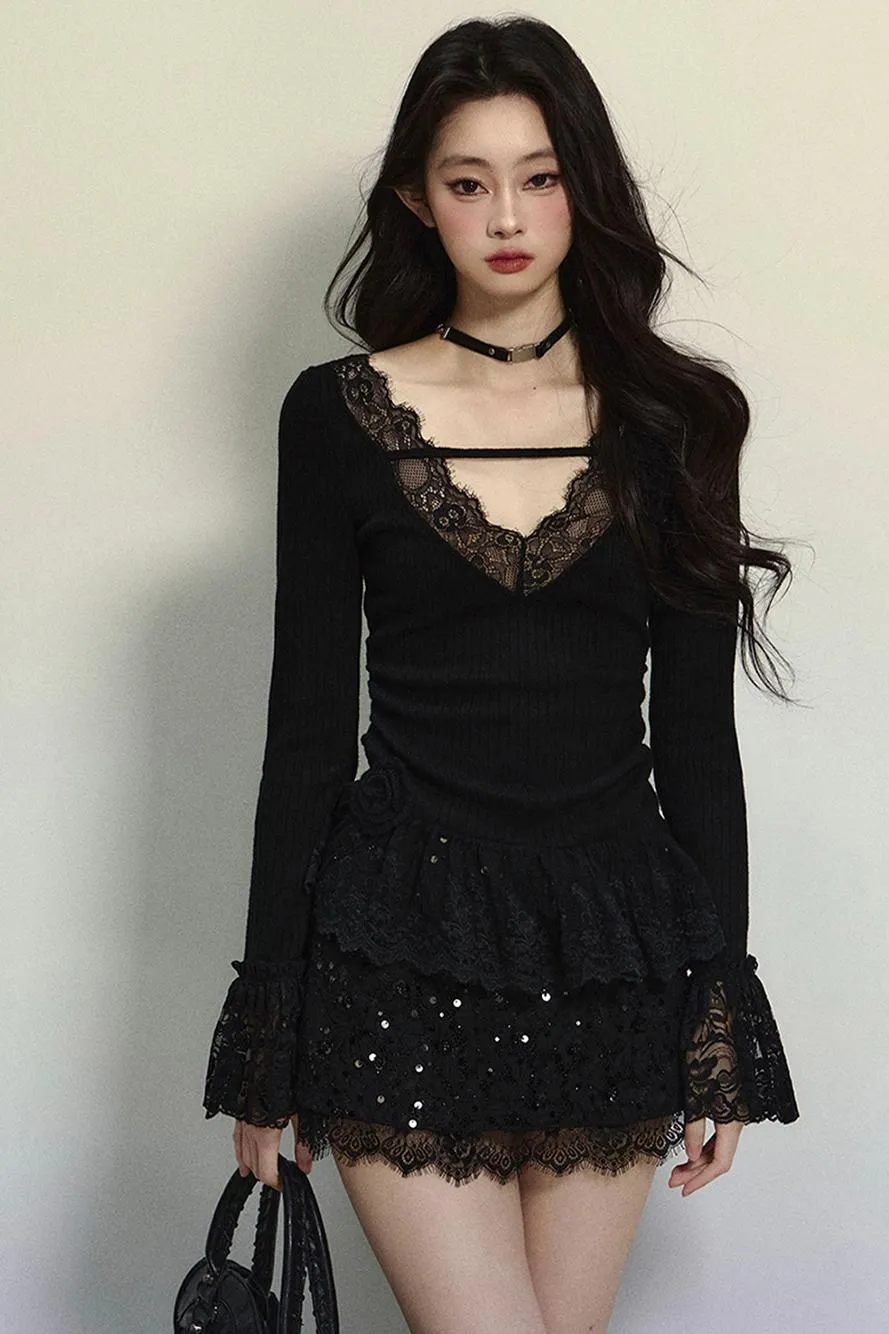 Delicate Lace Trim Knit Top