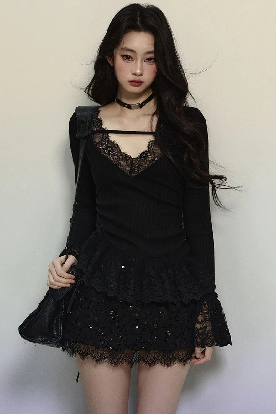 Delicate Lace Trim Knit Top