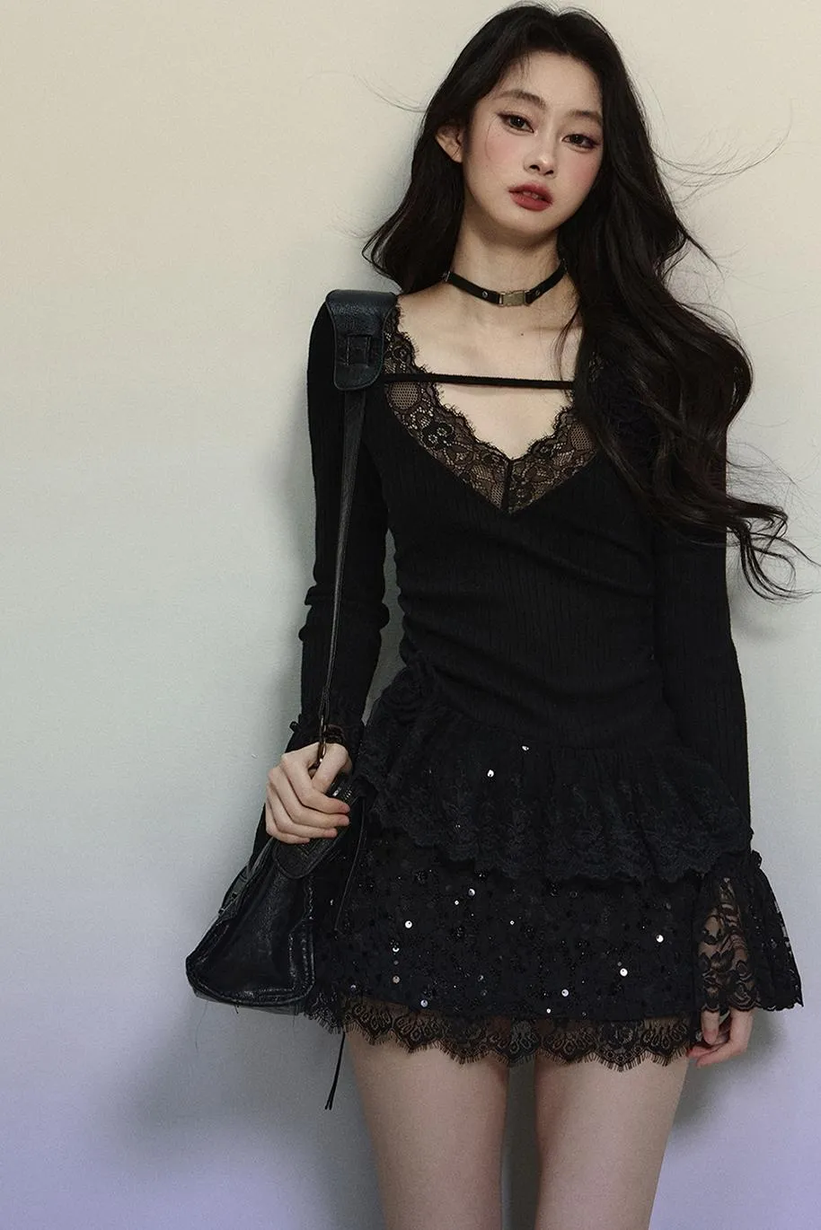 Delicate Lace Trim Knit Top