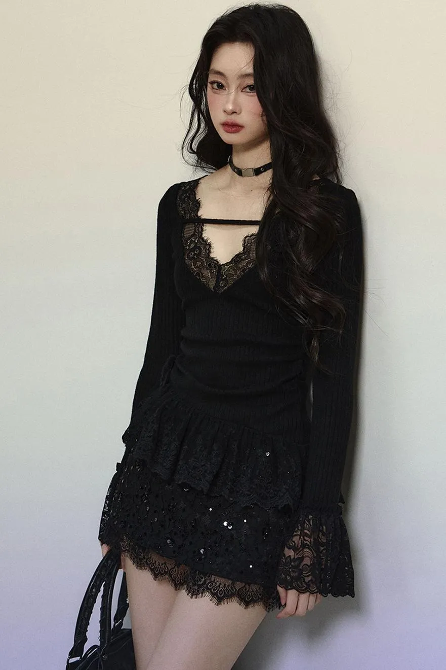 Delicate Lace Trim Knit Top