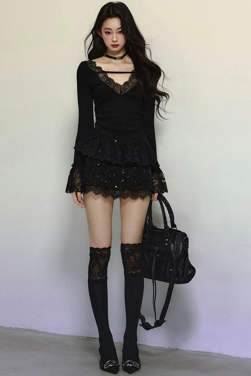 Delicate Lace Trim Knit Top