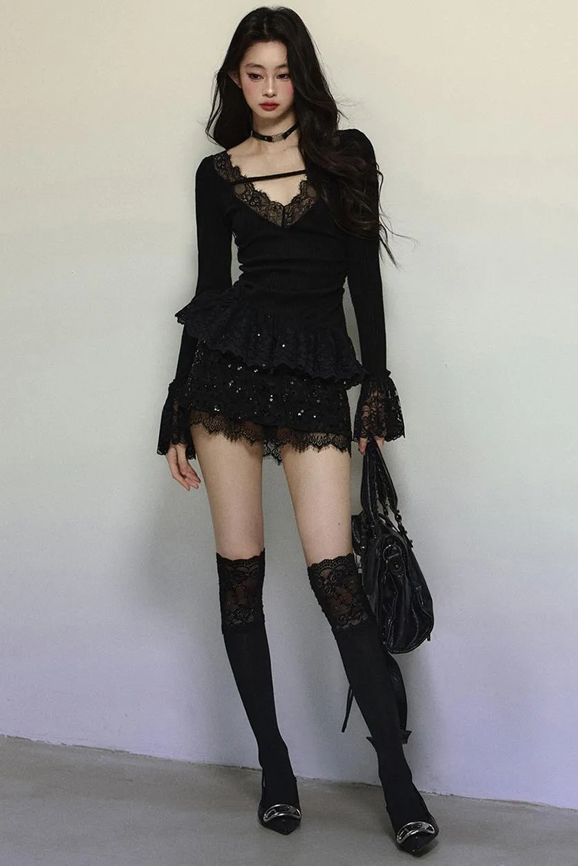 Delicate Lace Trim Knit Top