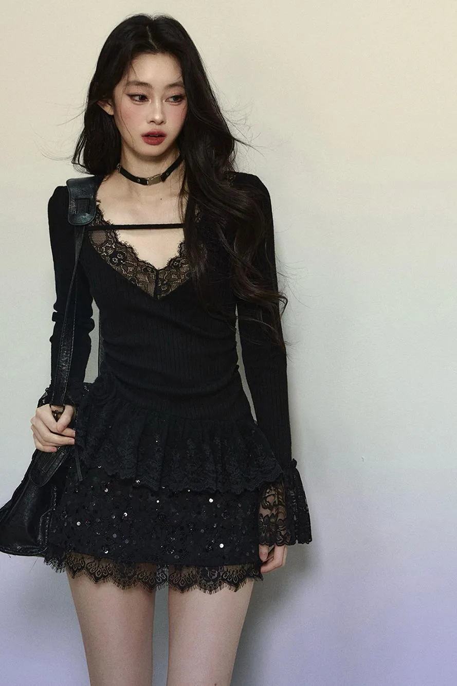 Delicate Lace Trim Knit Top