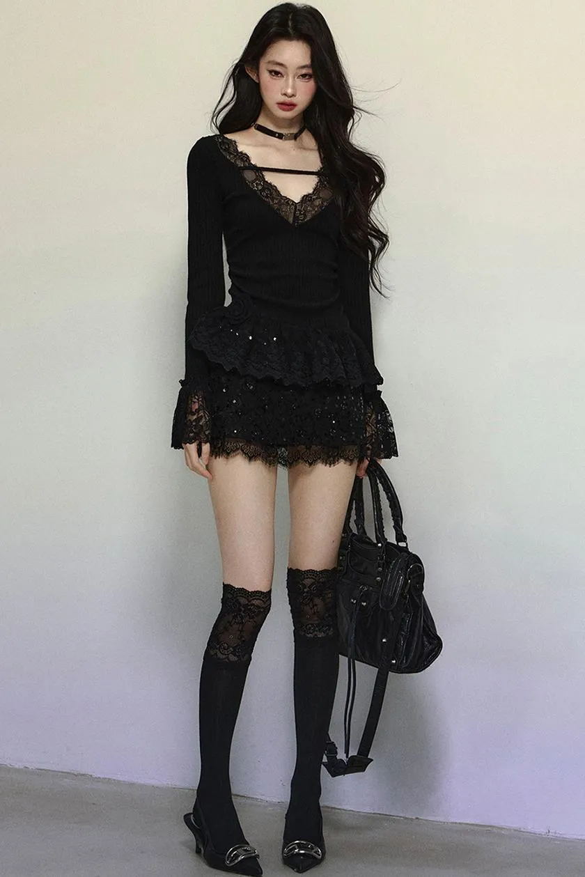 Delicate Lace Trim Knit Top