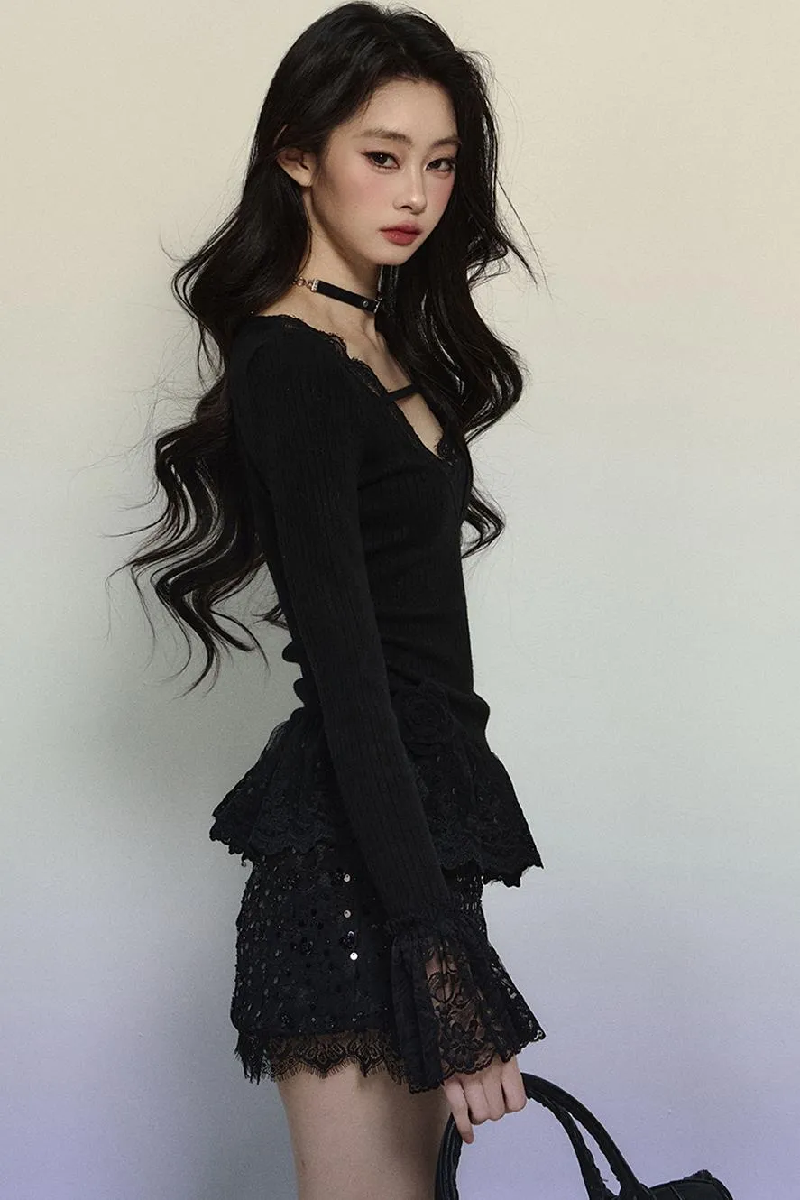 Delicate Lace Trim Knit Top