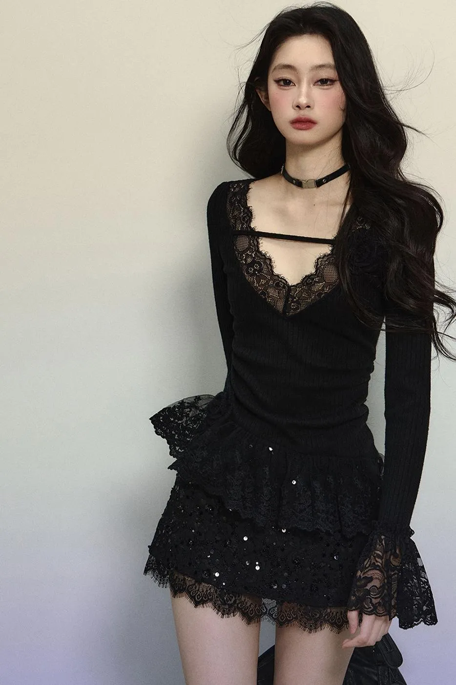 Delicate Lace Trim Knit Top