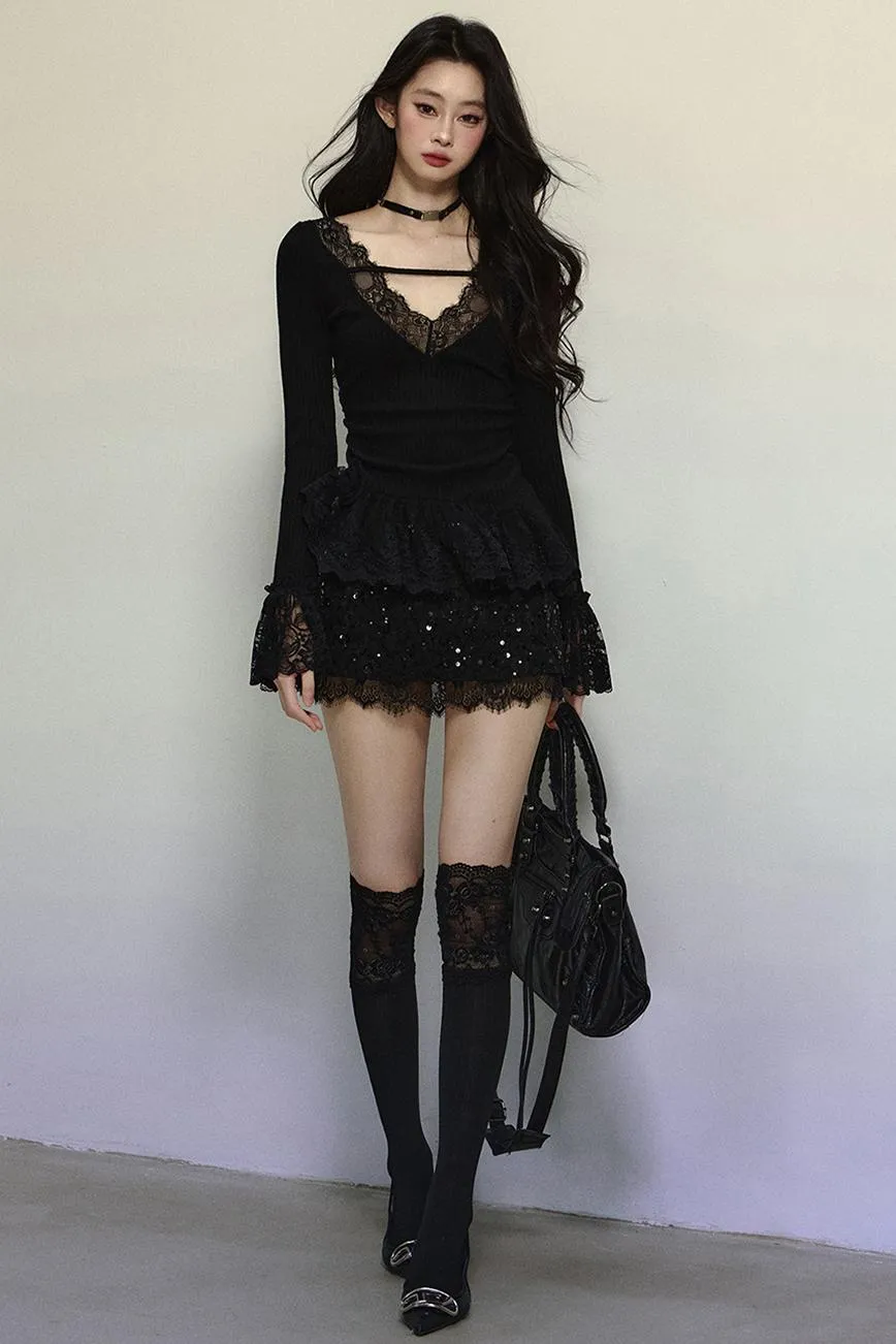 Delicate Lace Trim Knit Top