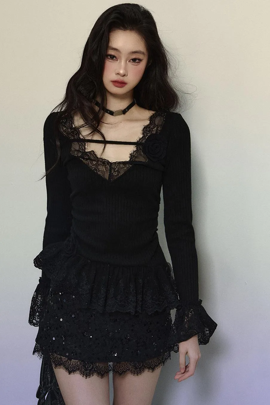 Delicate Lace Trim Knit Top