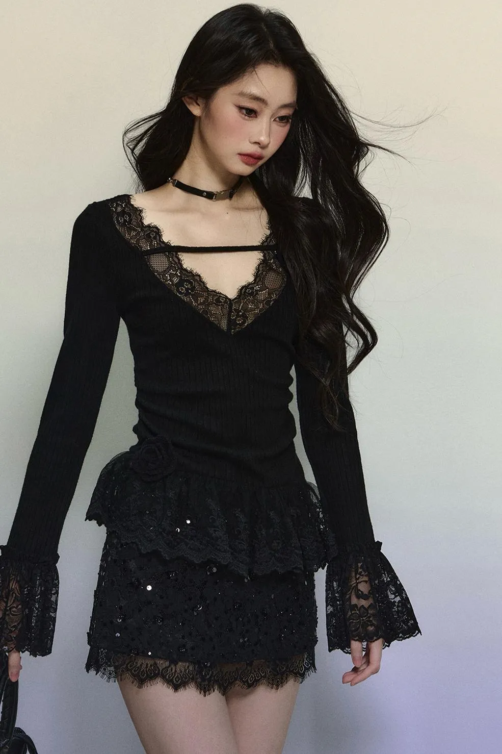 Delicate Lace Trim Knit Top