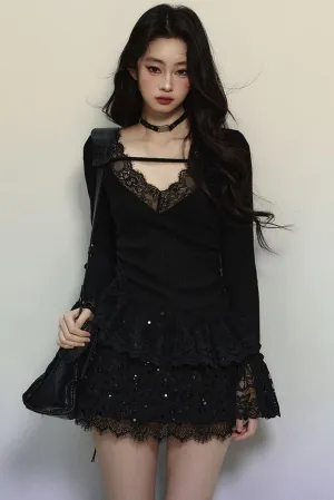 Delicate Lace Trim Knit Top