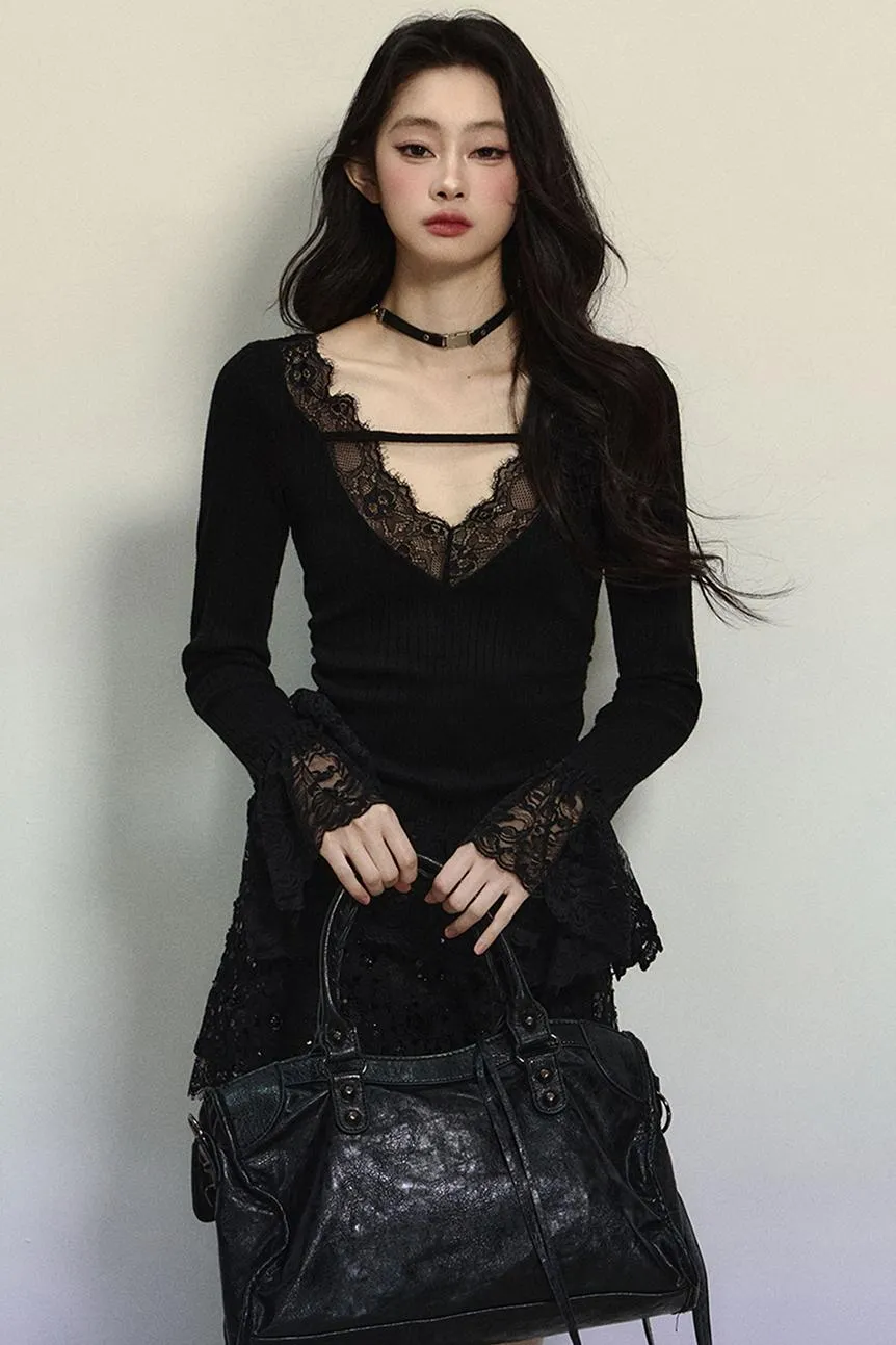 Delicate Lace Trim Knit Top