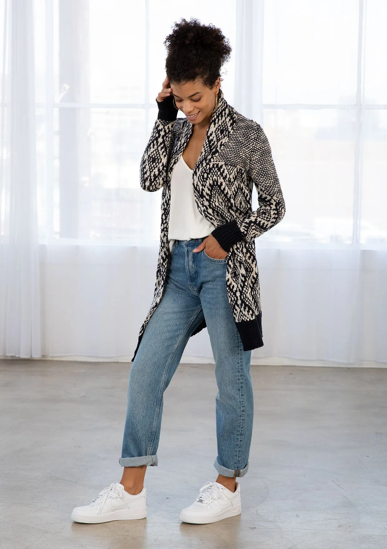 Diamond Patterned Mid-Length Cardigan