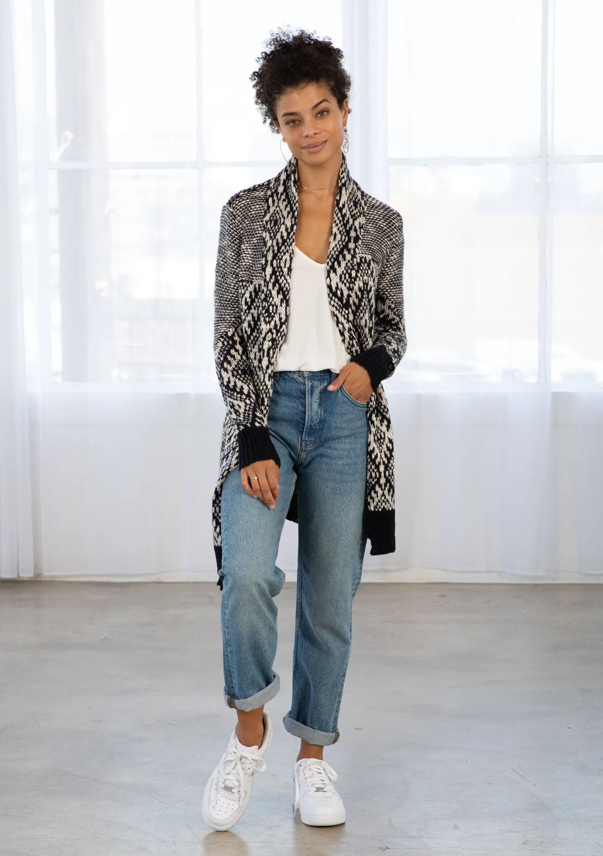 Diamond Patterned Mid-Length Cardigan