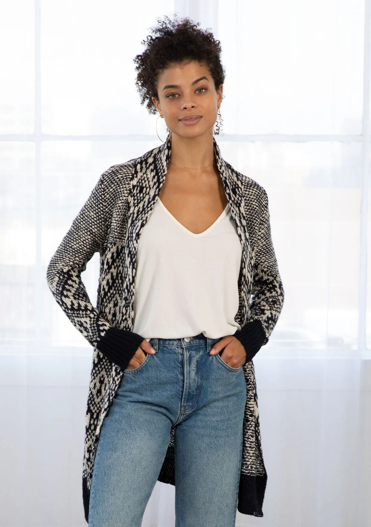 Diamond Patterned Mid-Length Cardigan