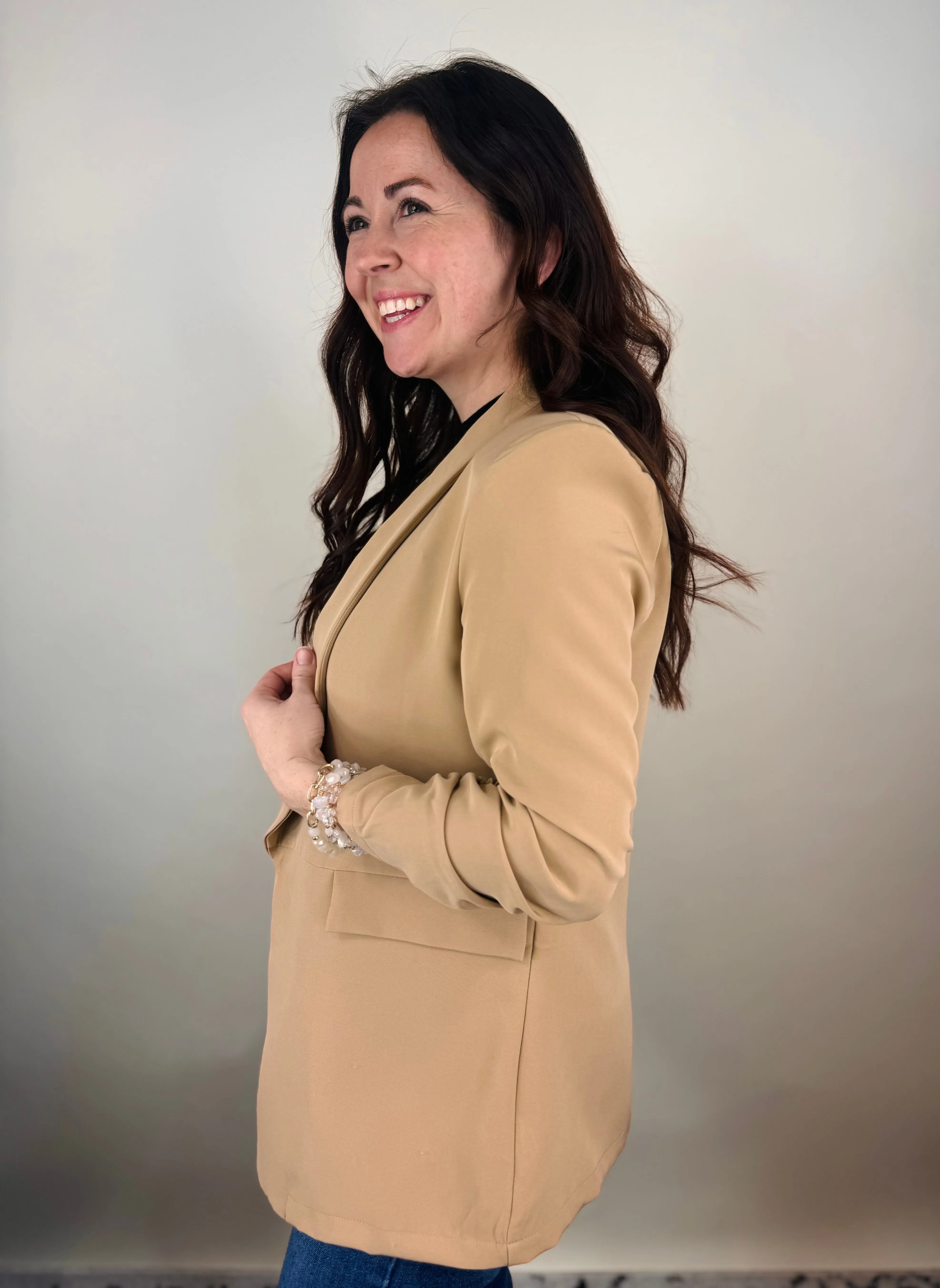 Full Disclosure Ruched Sleeve Blazer