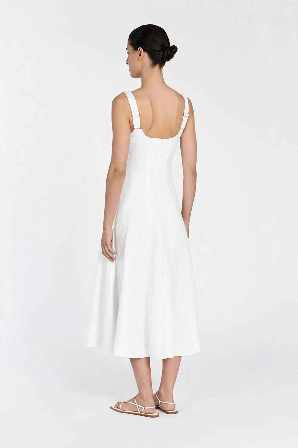 HARRIET WHITE LINEN MIDI DRESS