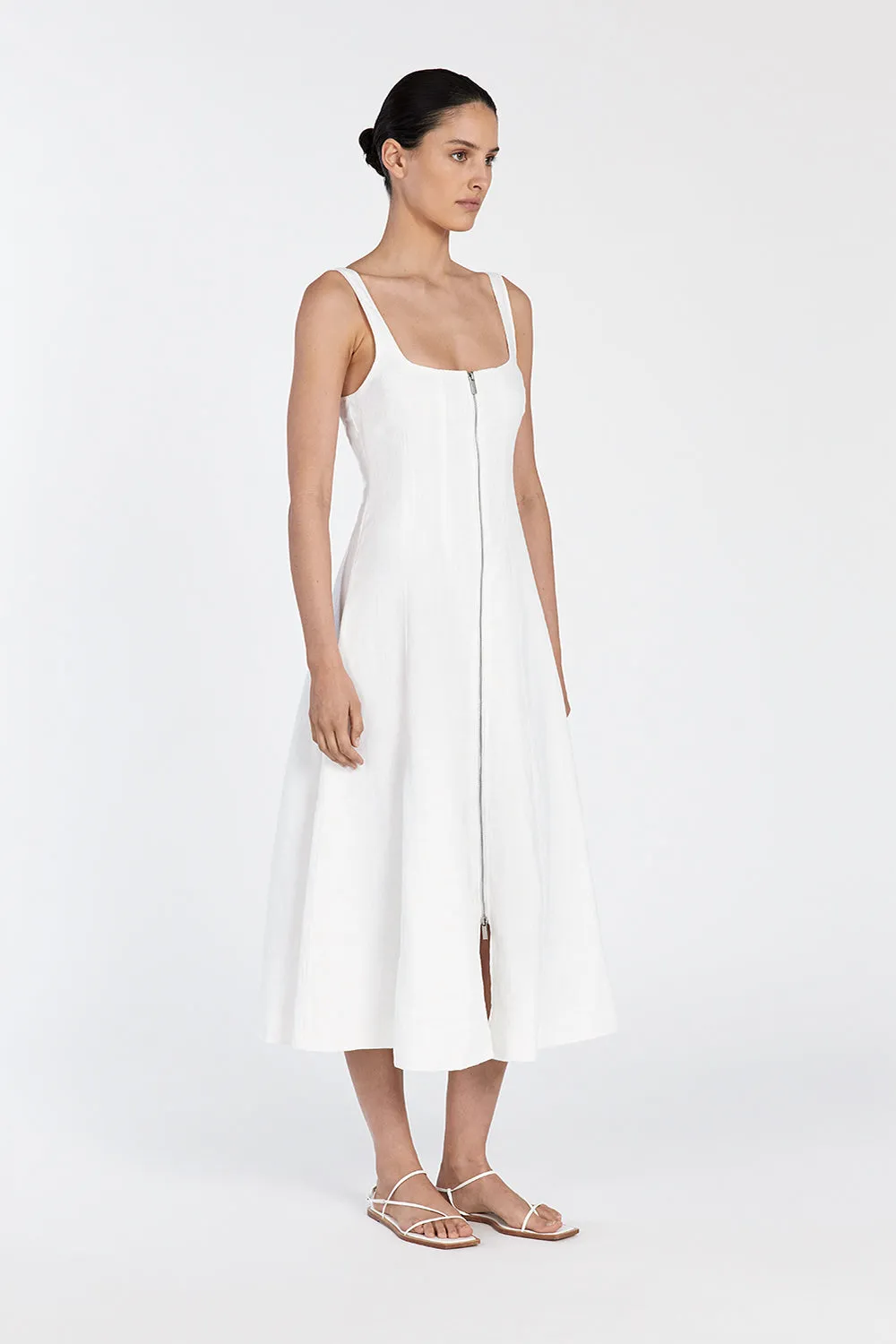 HARRIET WHITE LINEN MIDI DRESS