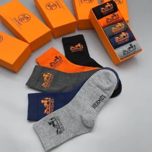 Hermes Embroidered Logo Comfortable Socks