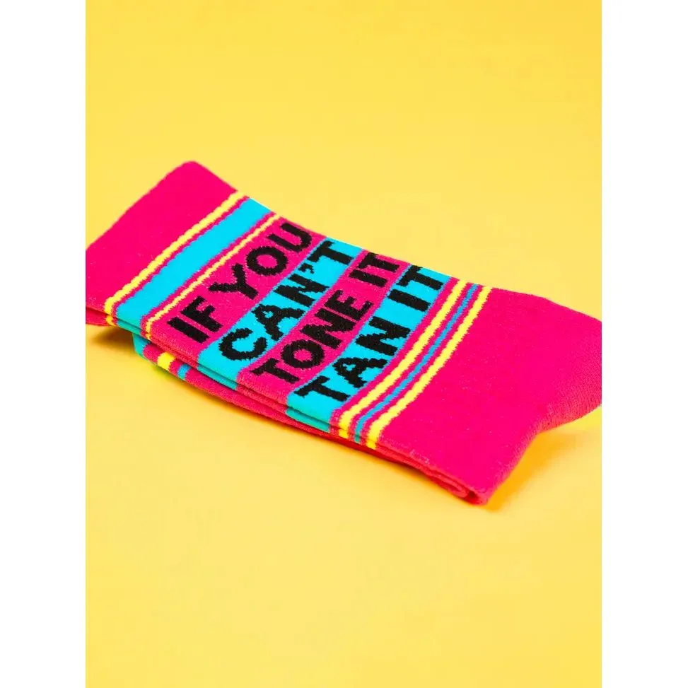 If You Can't Tone It, Tan It Gym Crew Socks | Deep Pink Cotton Socks | Unisex