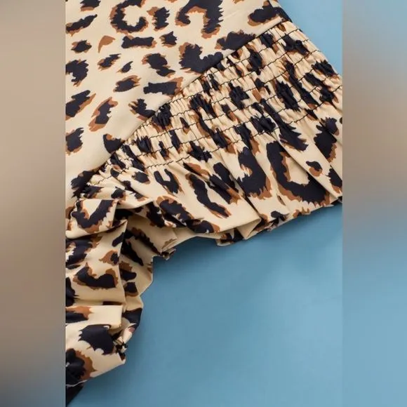 Leopard Plus-Size Block Flutter Sleeve Blouse