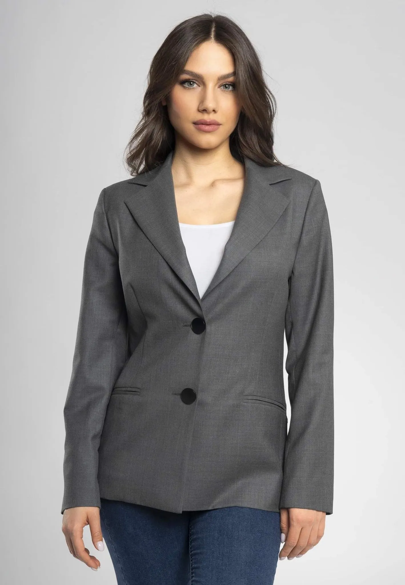 Lisa Italian Wool Women's Blazer - Tailored Slim-Fit Light Grey for Stylish Professional Look, Matches with Sara Grey  Trousers