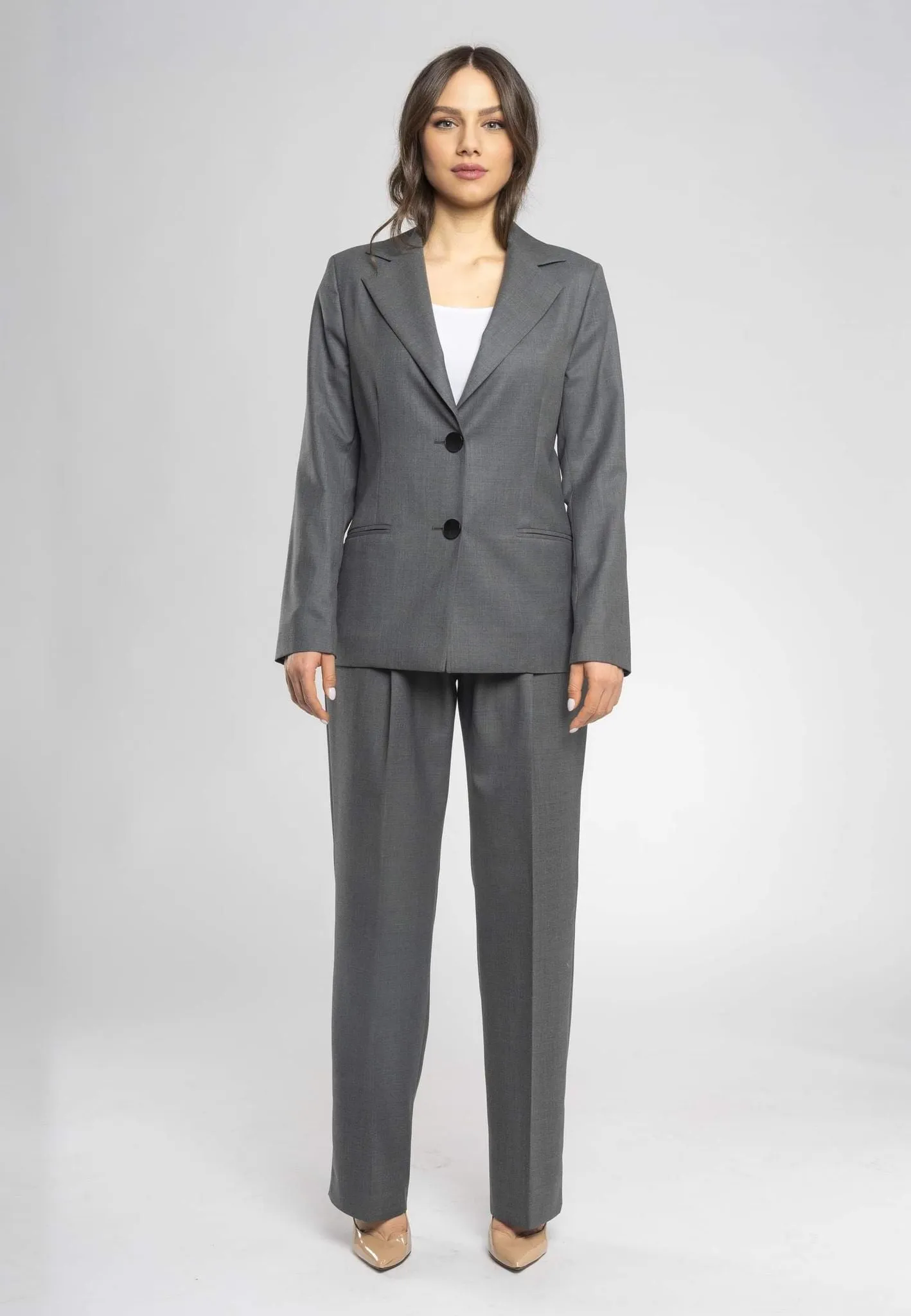 Lisa Italian Wool Women's Blazer - Tailored Slim-Fit Light Grey for Stylish Professional Look, Matches with Sara Grey  Trousers