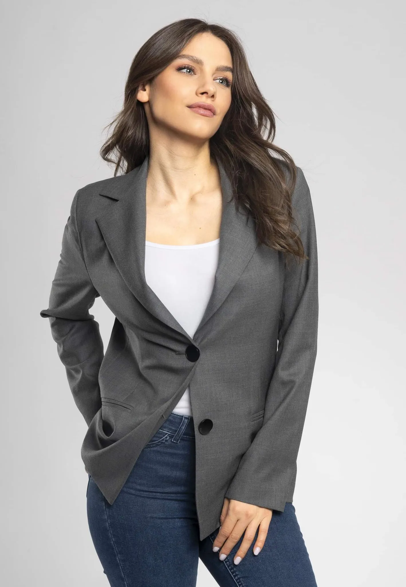 Lisa Italian Wool Women's Blazer - Tailored Slim-Fit Light Grey for Stylish Professional Look, Matches with Sara Grey  Trousers