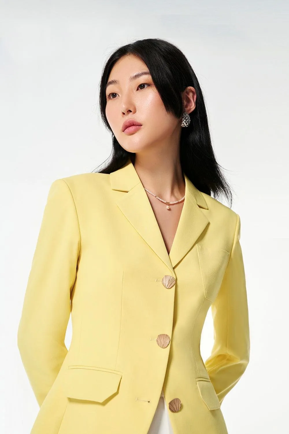 Lucia Straight Long Sleeved Cotton Blend Blazer
