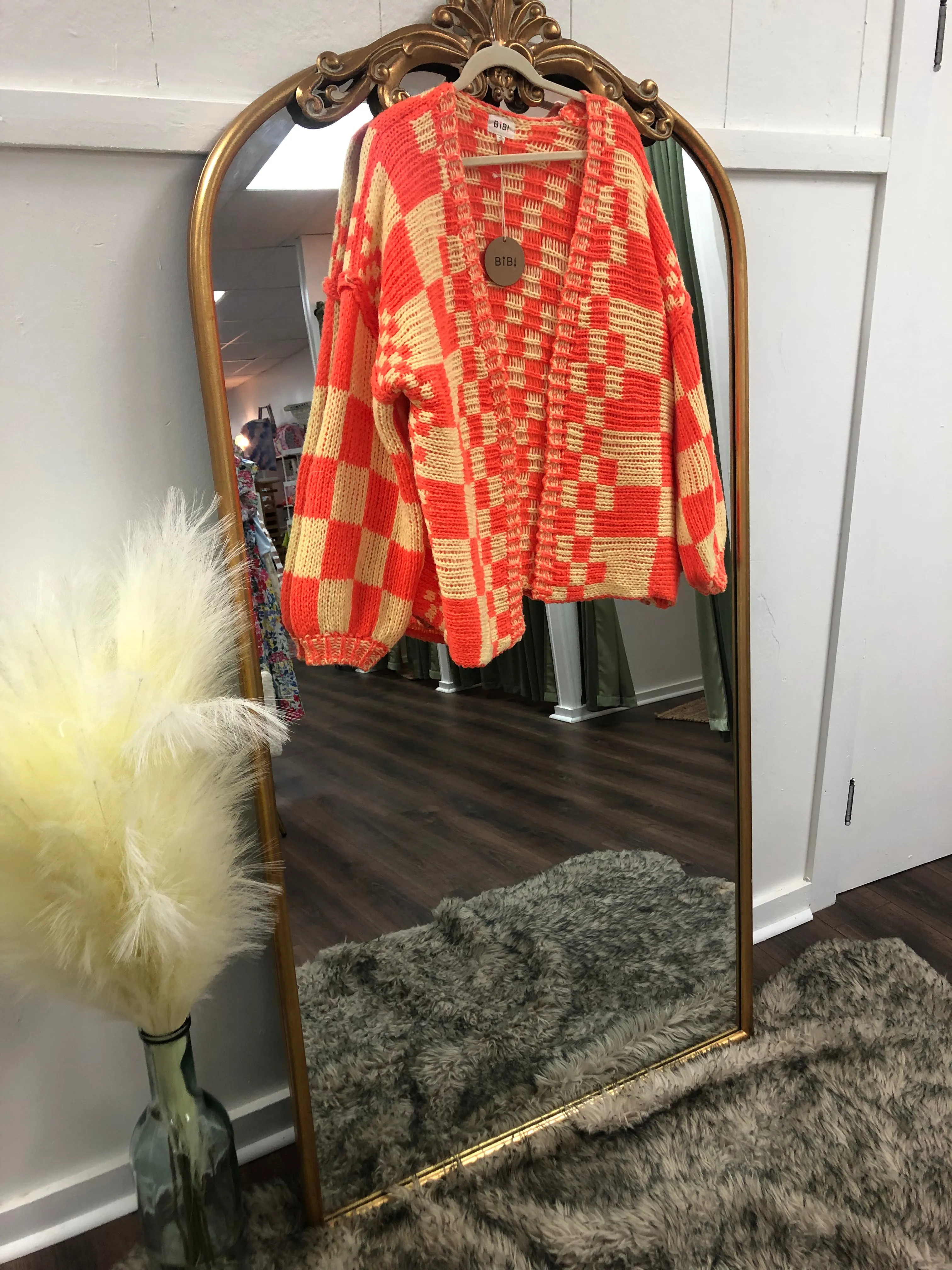 Mixed Check Loose Cardigan