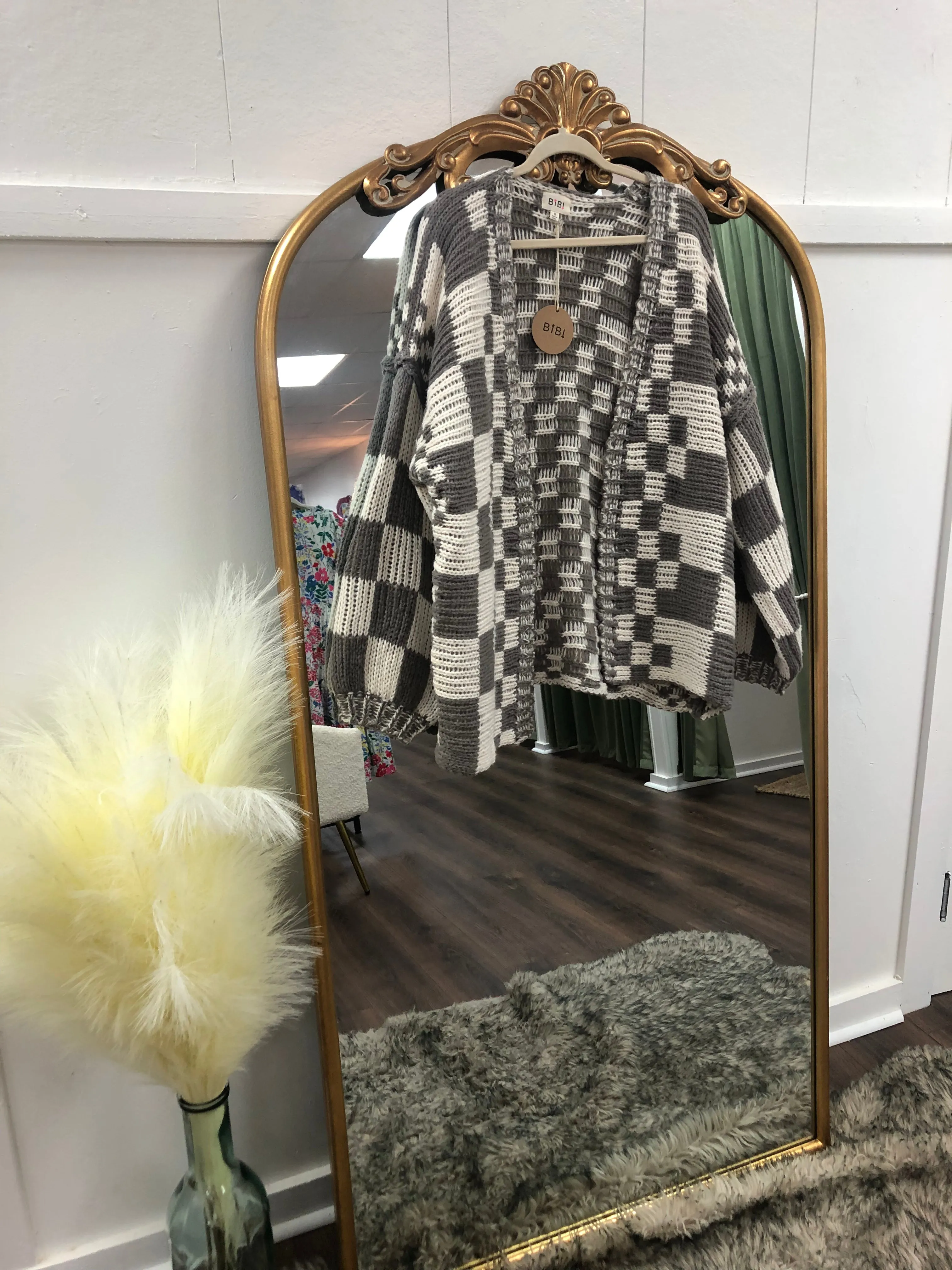 Mixed Check Loose Cardigan