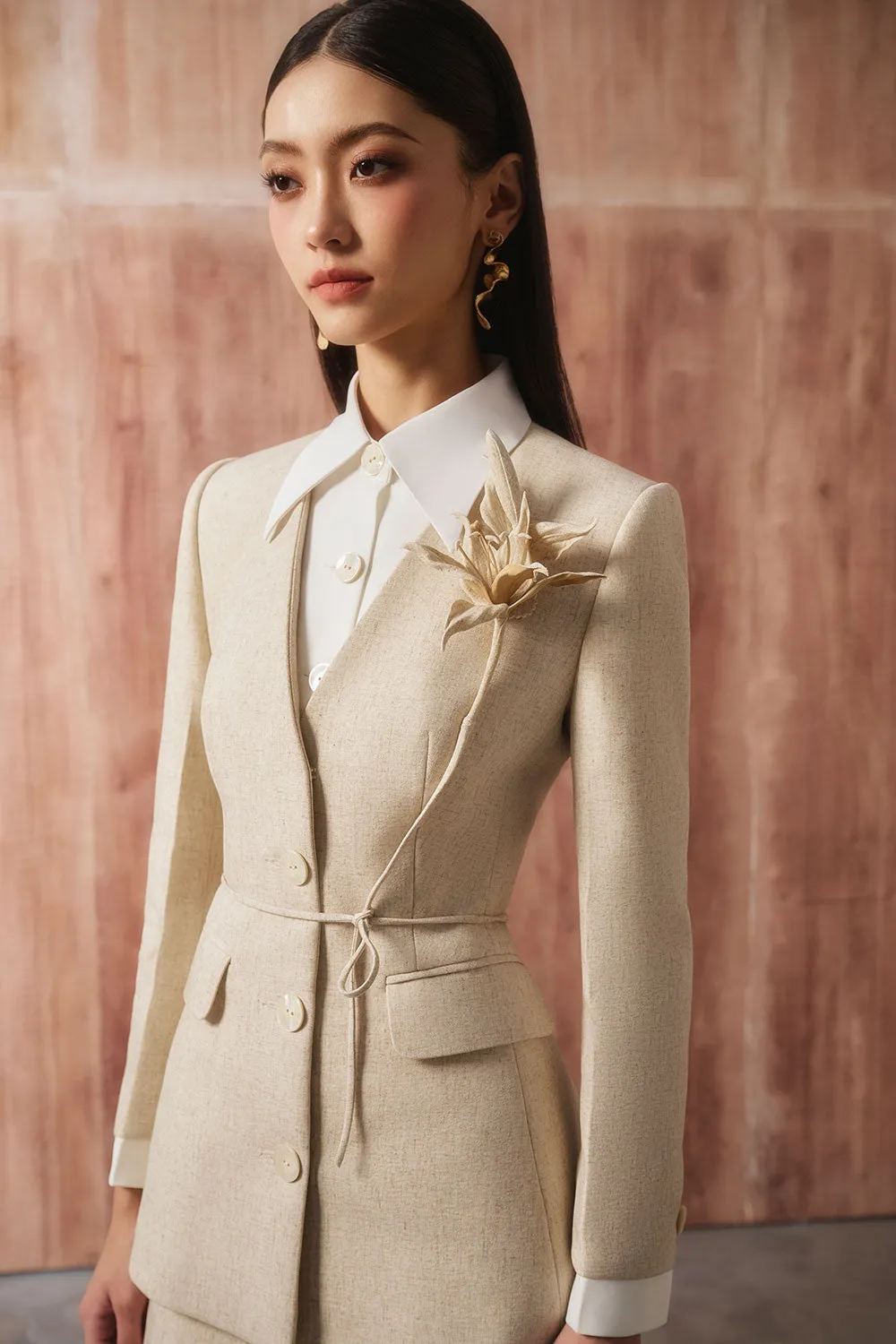 Monki Peplum V-Neck Linen Cotton Blazer